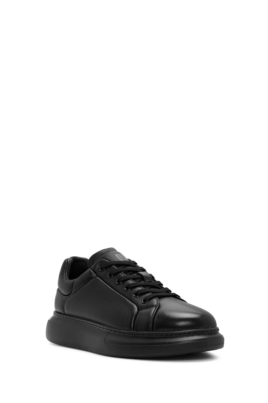 Men's Black Lace-Up Thick Sole Leather Sneakers