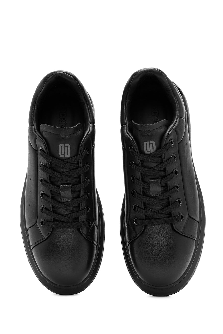 Men's Black Lace-Up Thick Sole Leather Sneakers