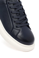 Erkek Lacivert Bağcıklı Kalın Tabanlı Deri Sneaker | Derimod