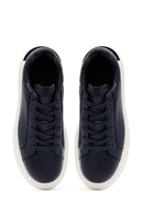 Erkek Lacivert Bağcıklı Kalın Tabanlı Deri Sneaker | Derimod