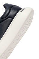 Erkek Lacivert Bağcıklı Kalın Tabanlı Deri Sneaker | Derimod