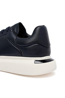 Erkek Lacivert Bağcıklı Kalın Tabanlı Deri Sneaker | Derimod