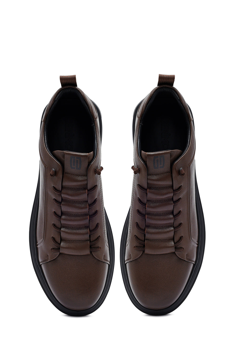 Men's Brown Lace-Up Leather Sneakers