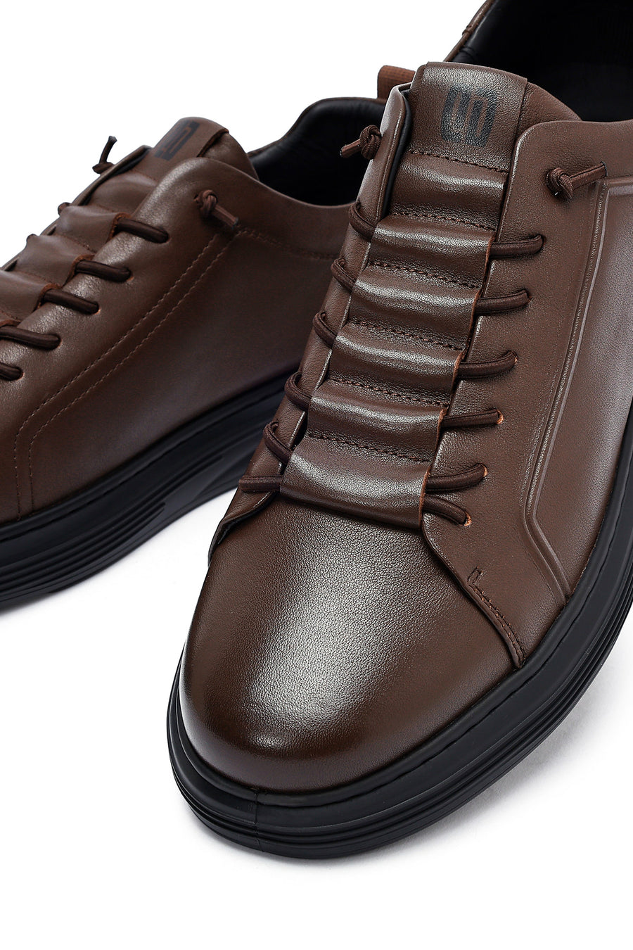 Men's Brown Lace-Up Leather Sneakers