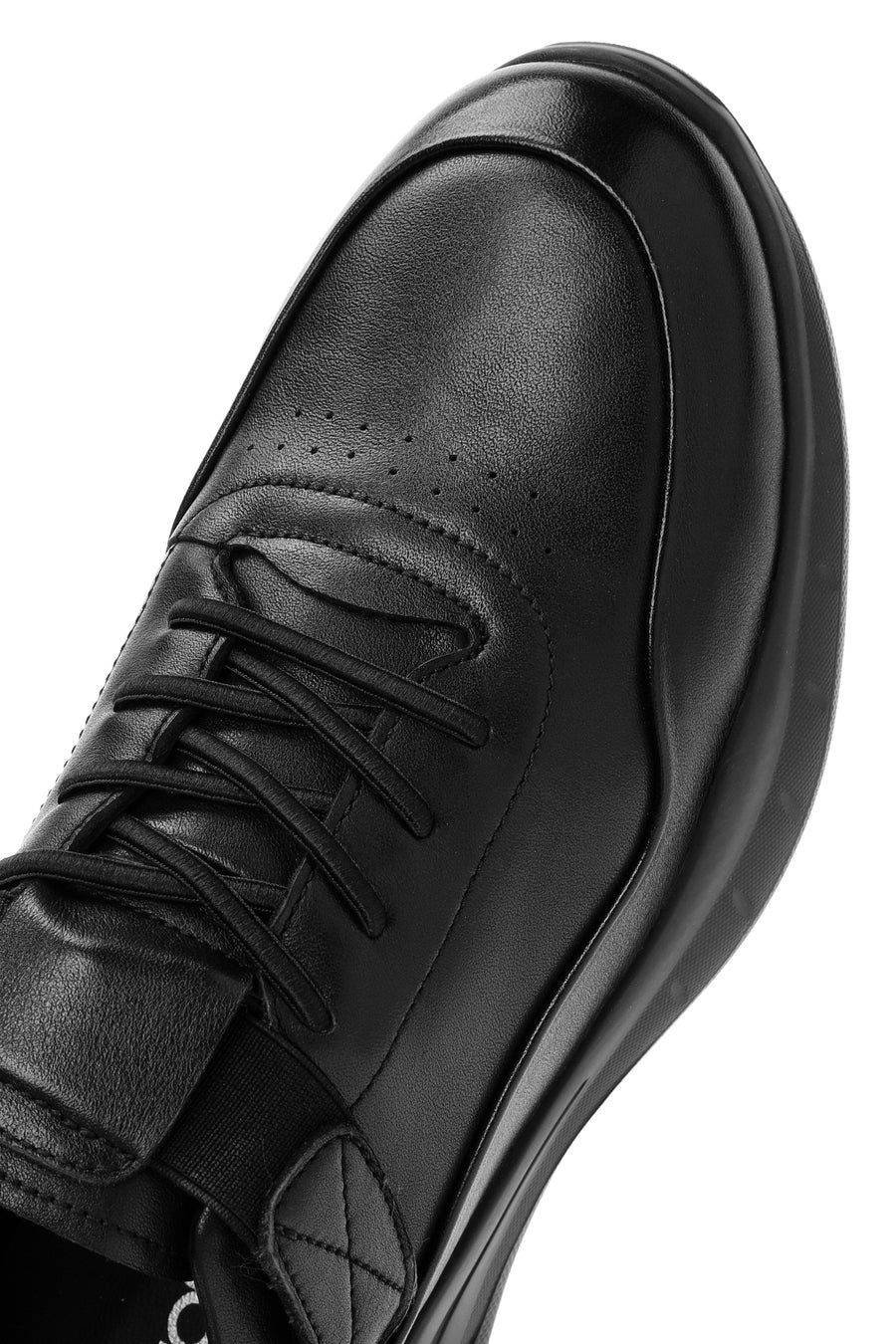 Men's Black Lace-Up Leather Casual Sneakers
