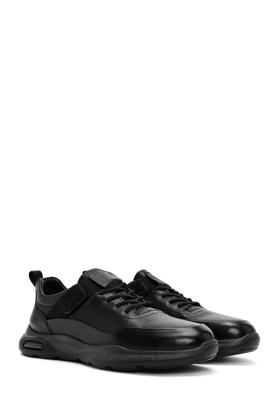 Men's Black Lace-Up Leather Casual Sneakers