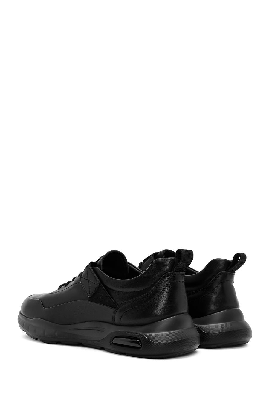 Men's Black Lace-Up Leather Casual Sneakers