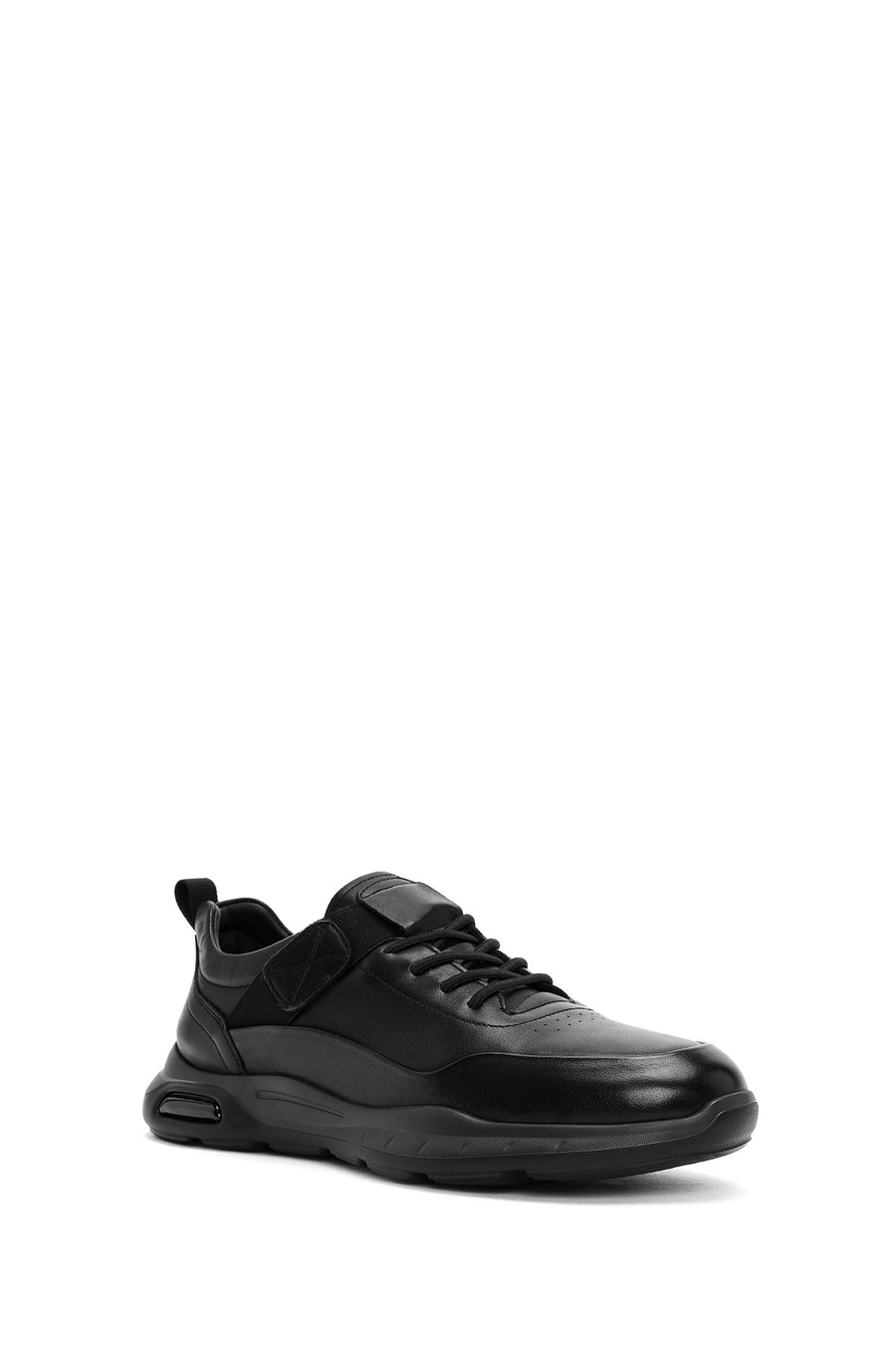 Men's Black Lace-Up Leather Casual Sneakers