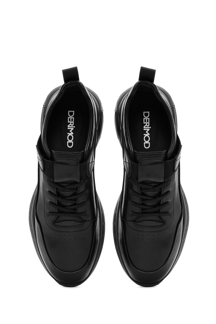 Men's Black Lace-Up Leather Casual Sneakers