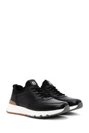 Men's Black Lace-Up Thick-Soled Leather Casual Sneakers | Derimod
