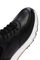 Men's Black Lace-Up Thick-Soled Leather Casual Sneakers | Derimod