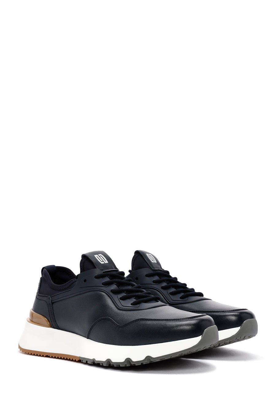 Erkek Lacivert Bağcıklı Kalın Tabanlı Deri Casual Sneaker