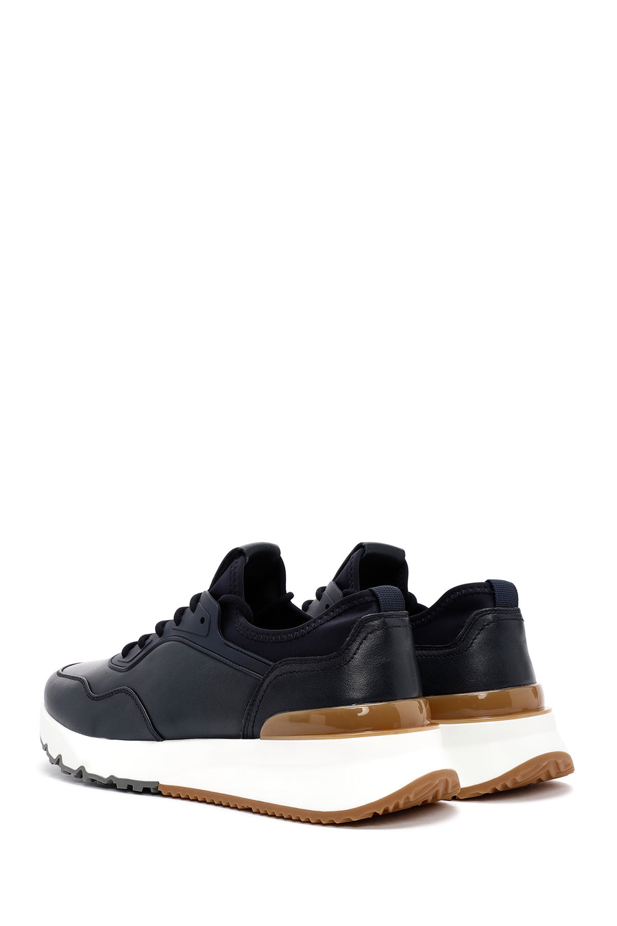 Erkek Lacivert Bağcıklı Kalın Tabanlı Deri Casual Sneaker