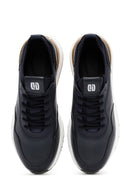 Erkek Lacivert Bağcıklı Kalın Tabanlı Deri Casual Sneaker | Derimod