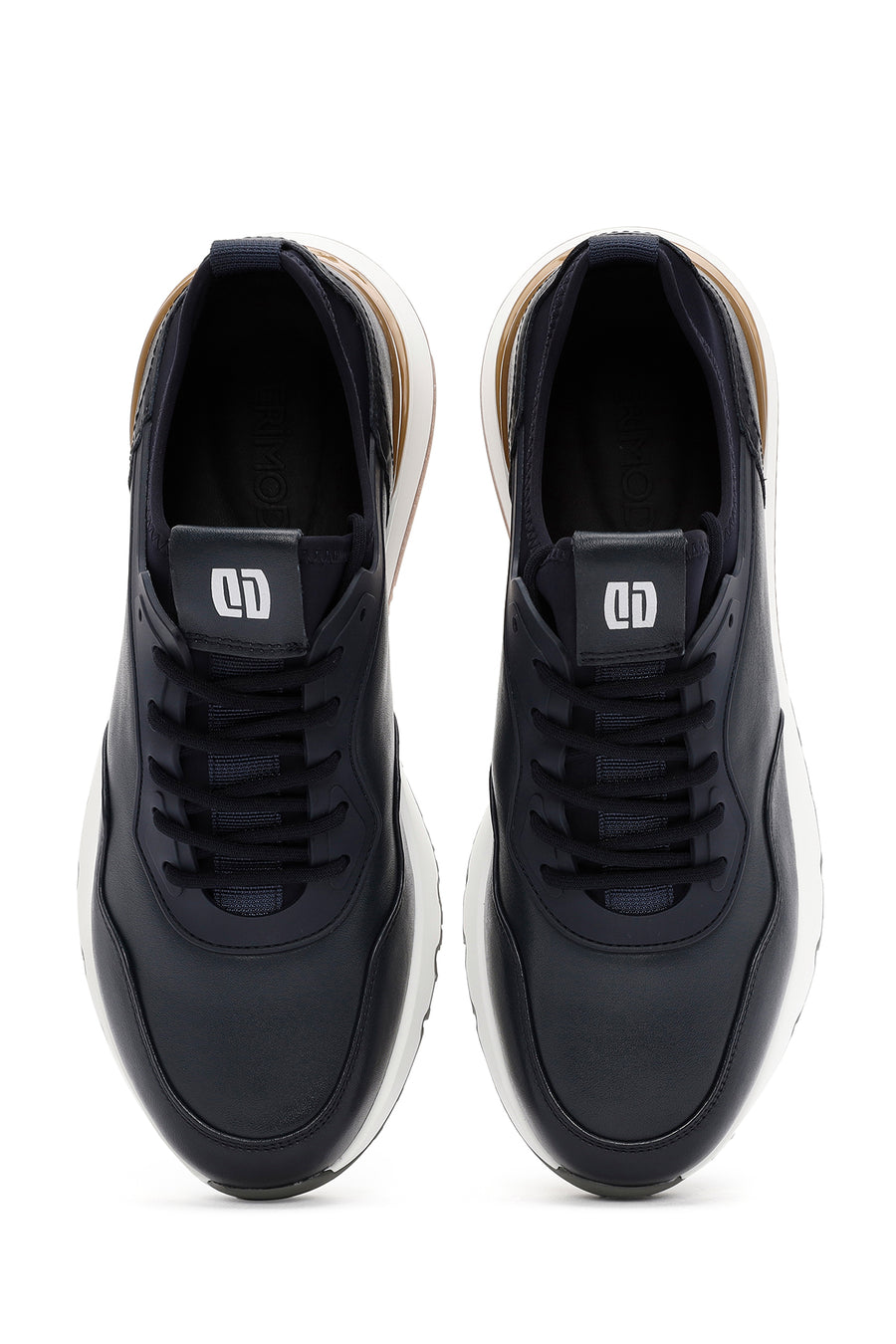 Erkek Lacivert Bağcıklı Kalın Tabanlı Deri Casual Sneaker