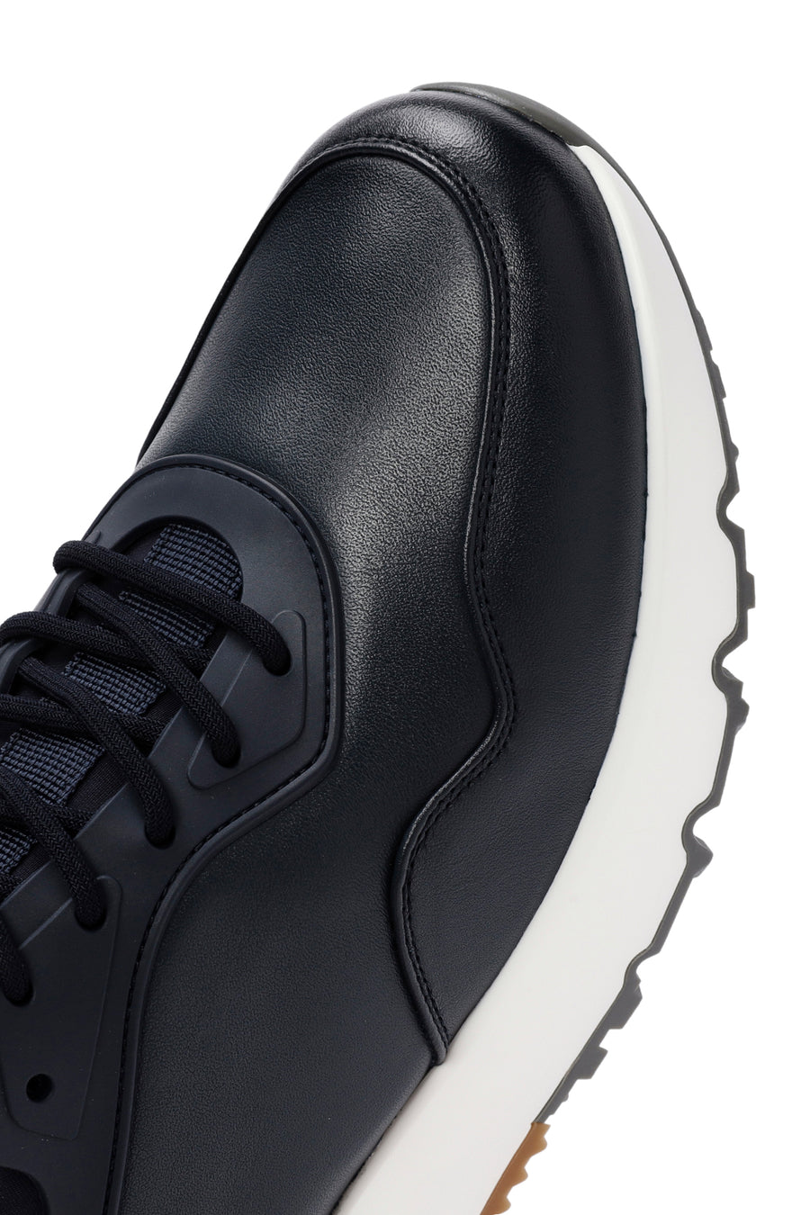 Erkek Lacivert Bağcıklı Kalın Tabanlı Deri Casual Sneaker