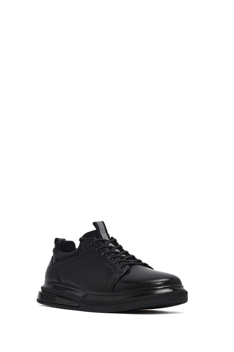 Erkek Siyah Bağcıklı Deri Sneaker