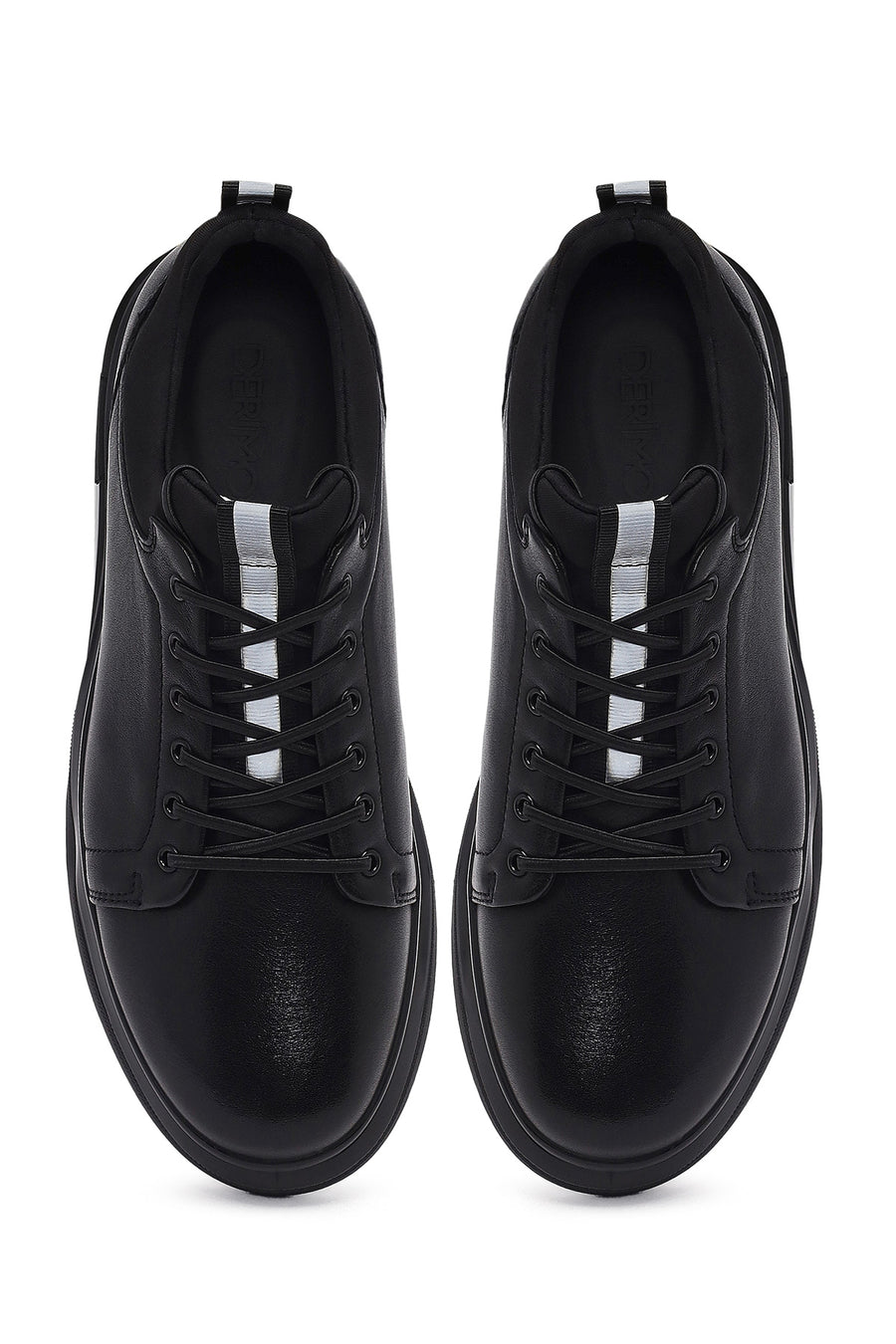 Erkek Siyah Bağcıklı Deri Sneaker