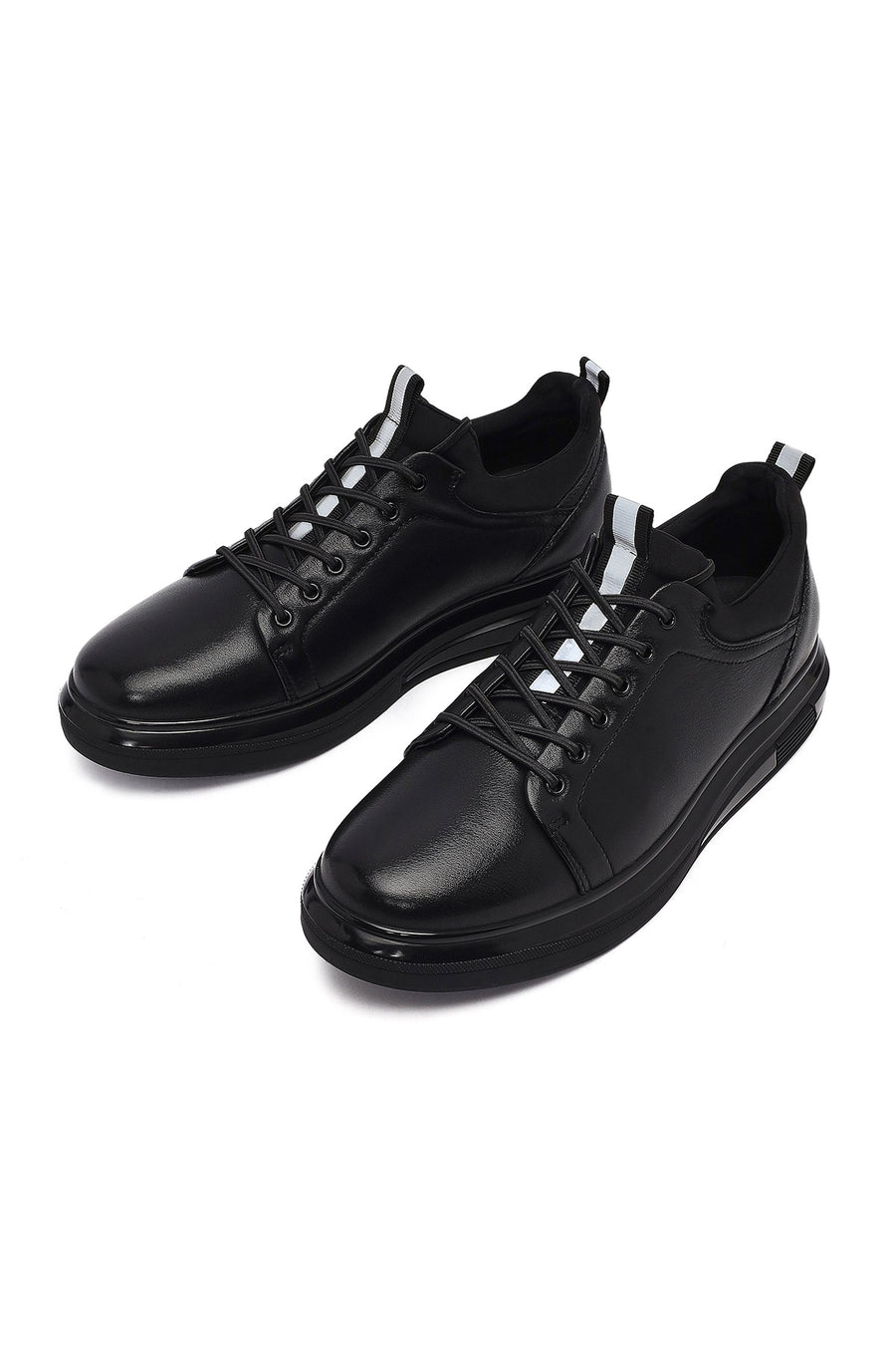 Erkek Siyah Bağcıklı Deri Sneaker