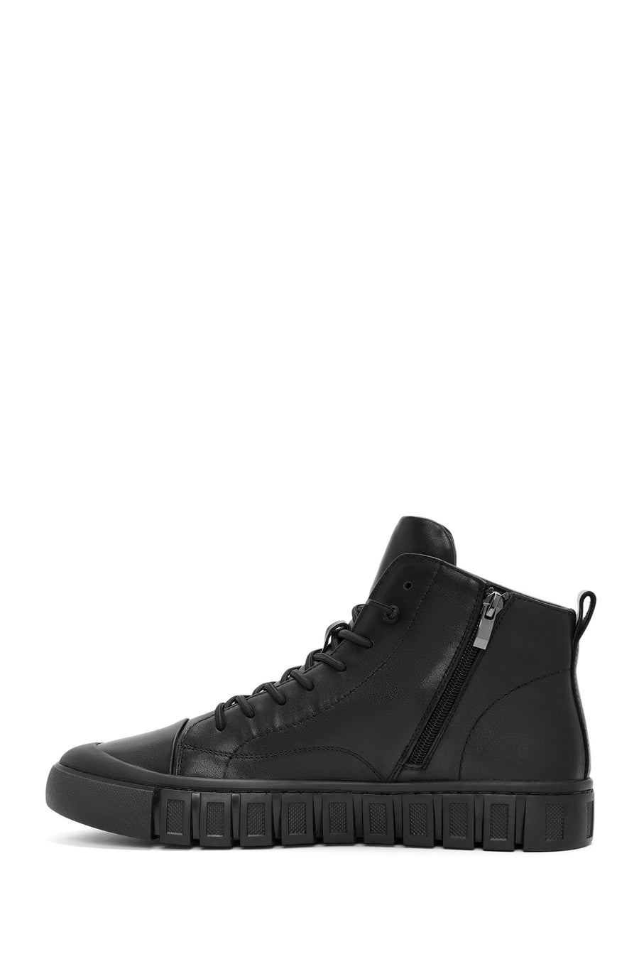 Men's Black Zippered Leather Sports Boots