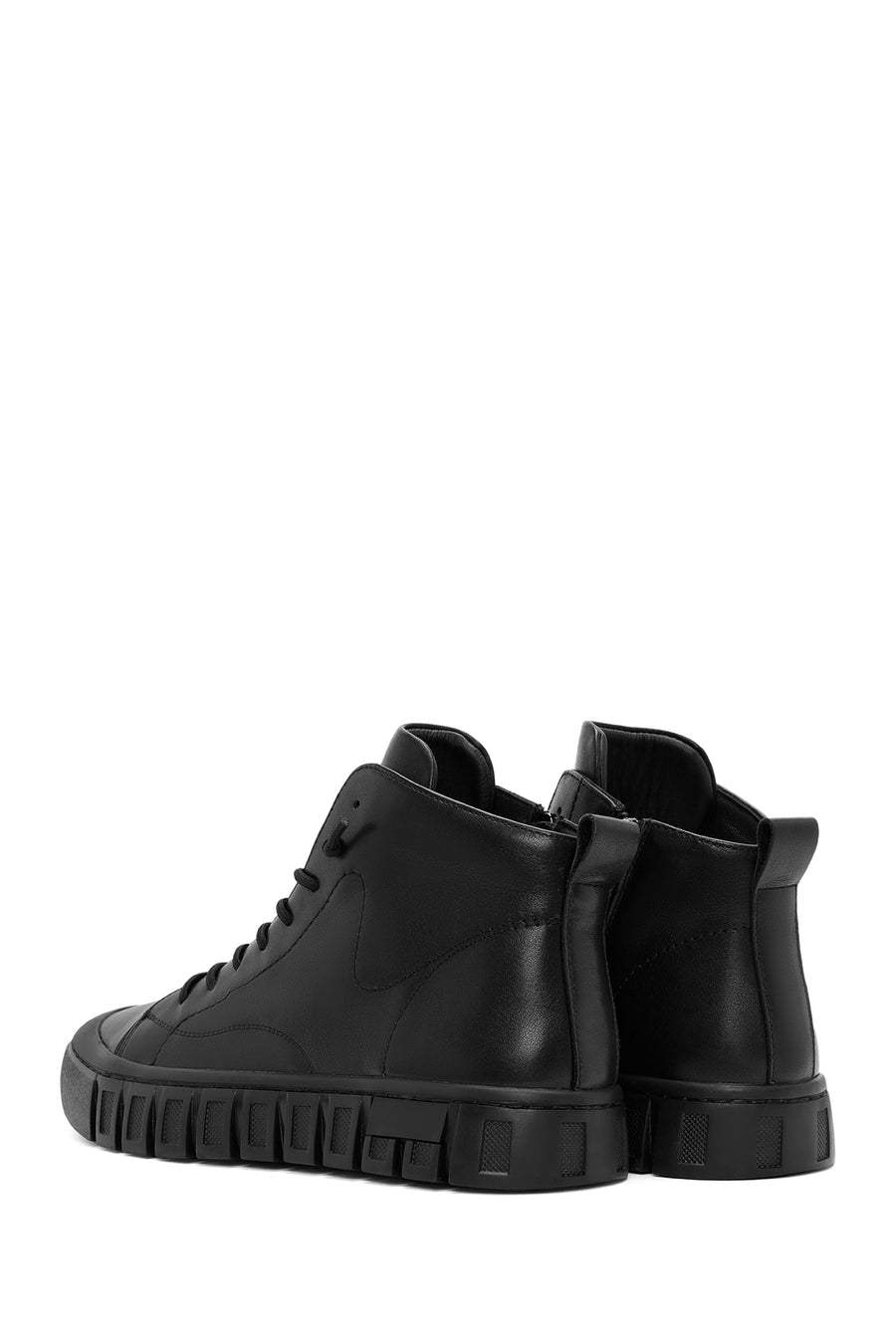 Men's Black Zippered Leather Sports Boots