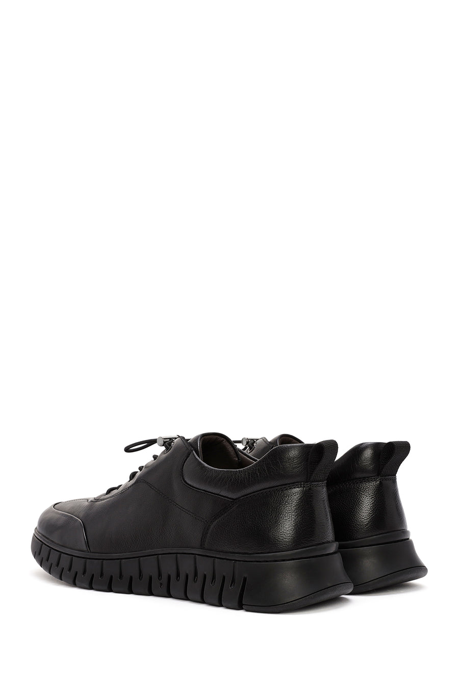 Erkek Siyah Bağcıklı Deri Casual Sneaker