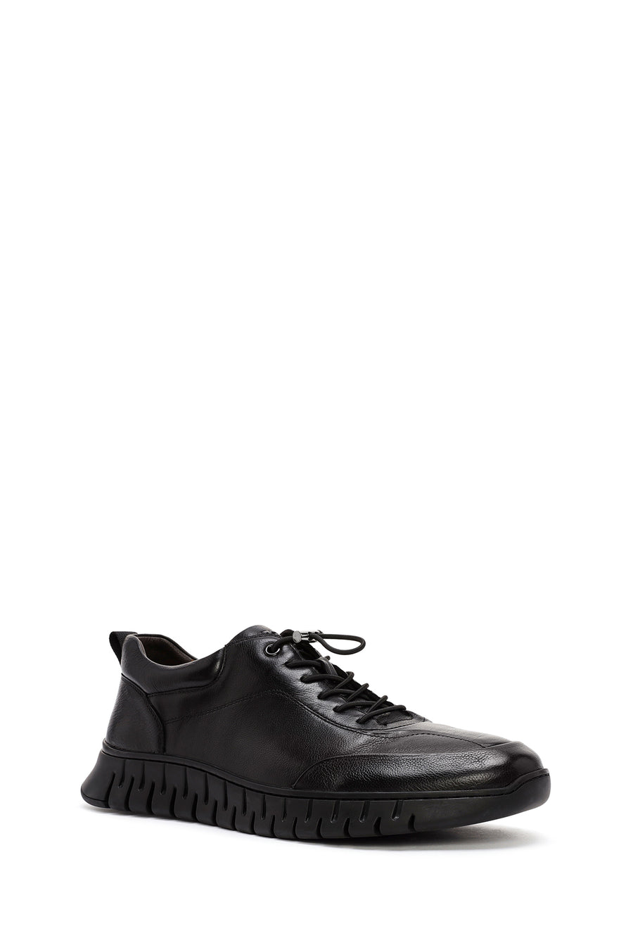Erkek Siyah Bağcıklı Deri Casual Sneaker