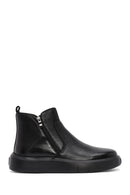 Men's Black Zippered Thick Sole Leather Boat | Derimod