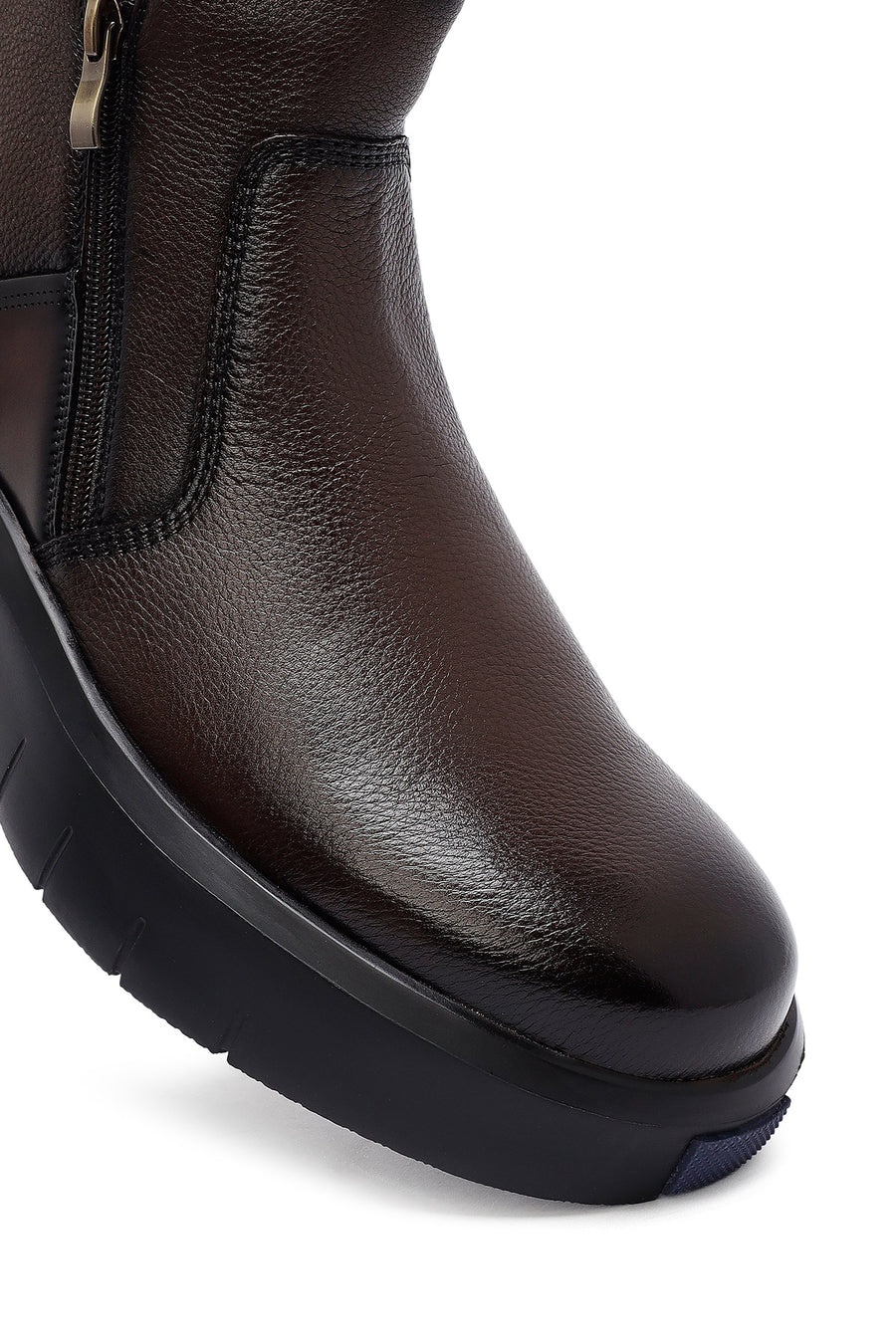 Men's Brown Zippered Thick Sole Leather Boat