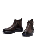 Men's Brown Zippered Thick Sole Leather Boat | Derimod