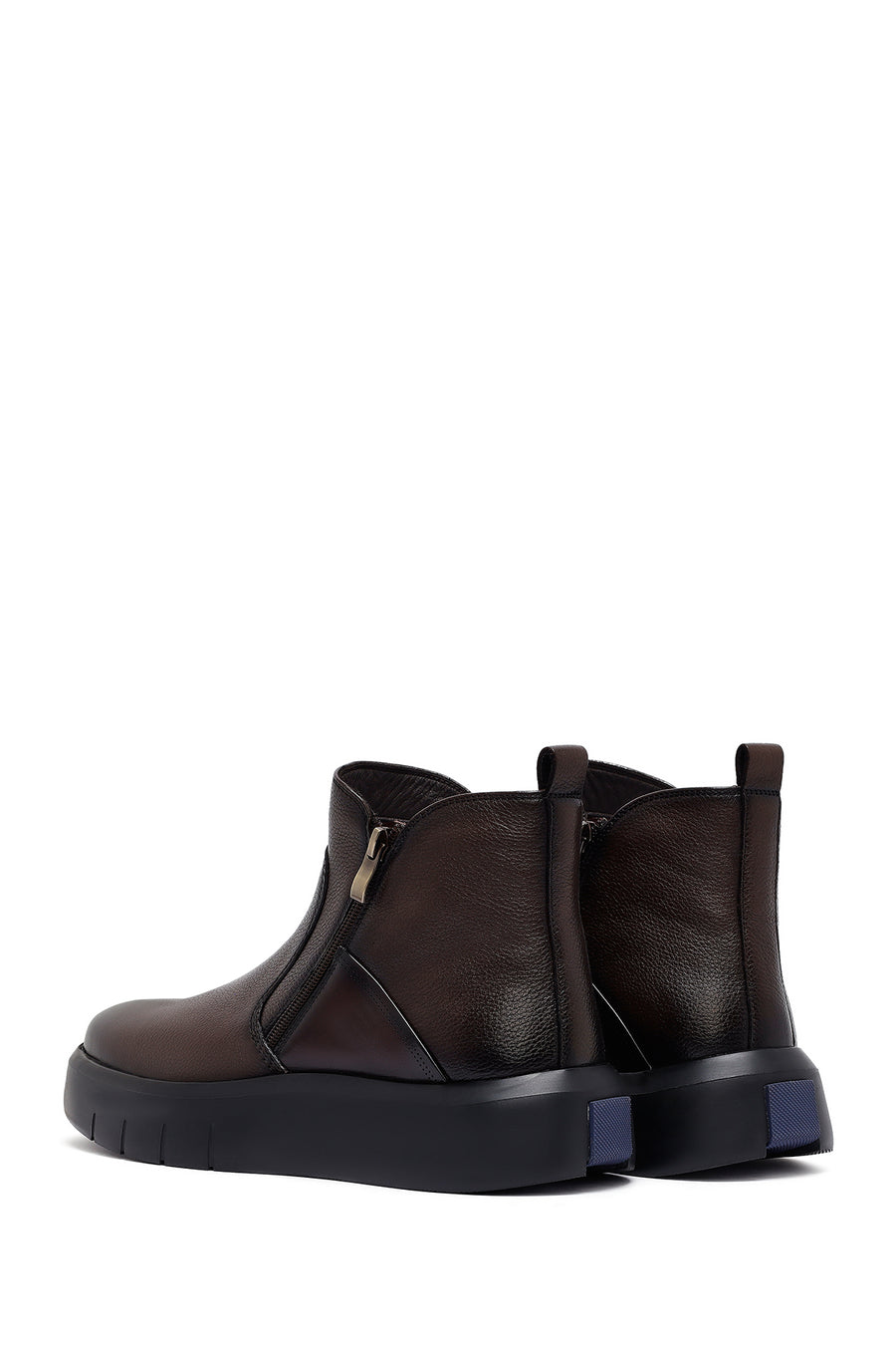 Men's Brown Zippered Thick Sole Leather Boat