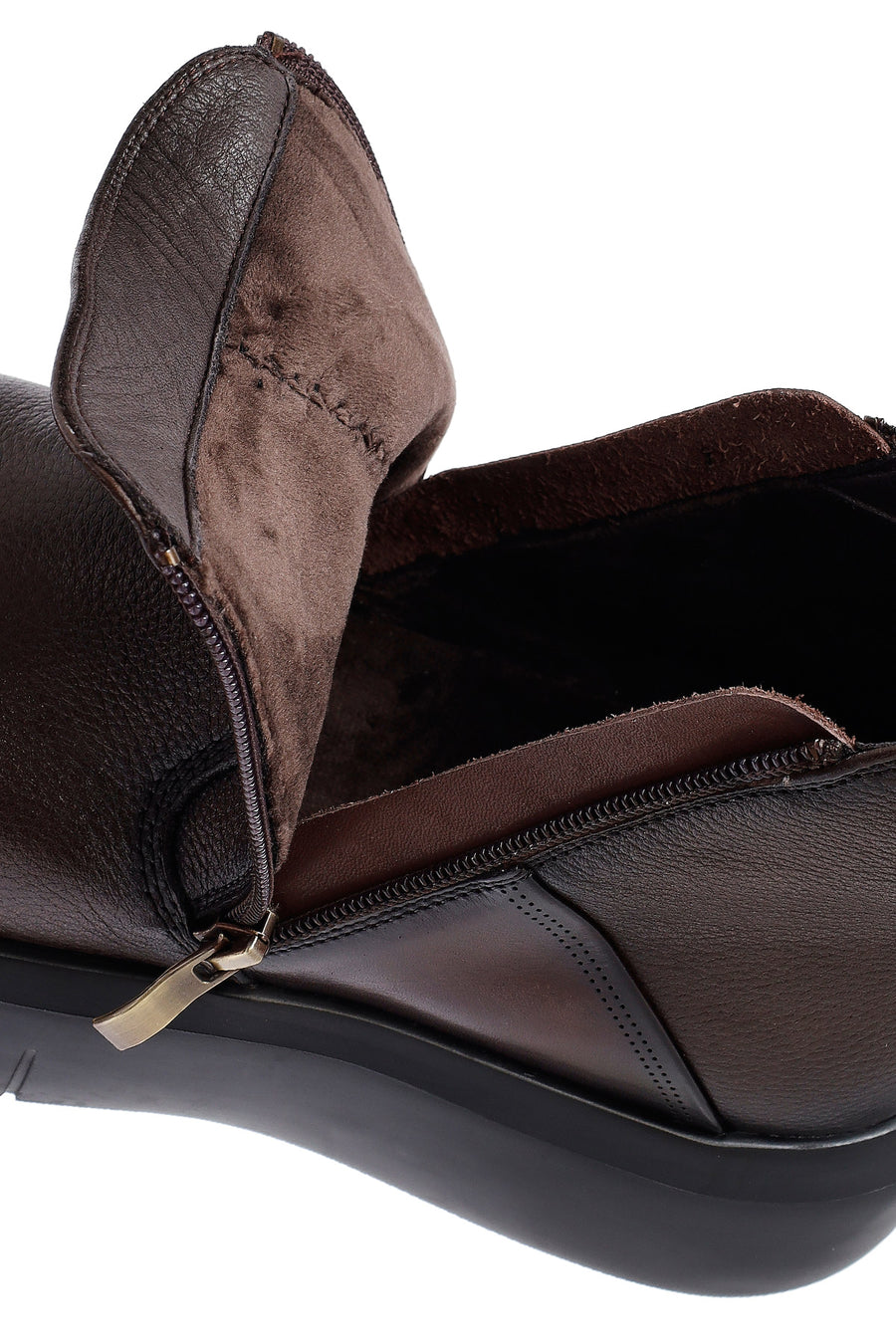 Men's Brown Zippered Thick Sole Leather Boat