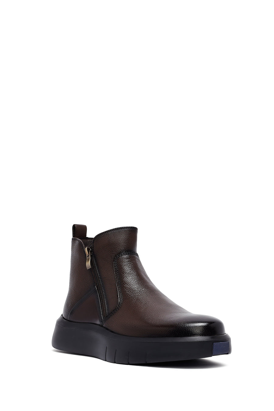 Men's Brown Zippered Thick Sole Leather Boat