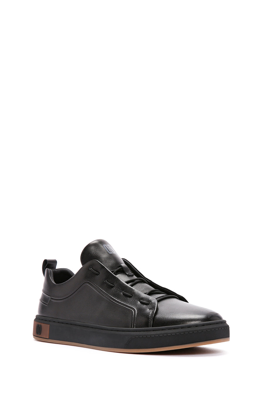 Men's Black Lace Up Leather Sneakers