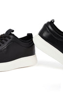 Men's Black Lace-Up Thick-Soled Leather Sneaker | Derimod