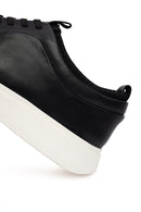 Men's Black Lace-Up Thick-Soled Leather Sneaker | Derimod