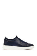 Men's Navy Blue Lace-Up Thick Sole Leather Sneaker | Derimod