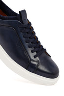 Men's Navy Blue Lace-Up Thick Sole Leather Sneaker | Derimod