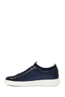 Men's Navy Blue Lace-Up Thick Sole Leather Sneaker | Derimod