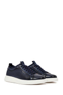 Men's Navy Blue Lace-Up Thick Sole Leather Sneaker | Derimod