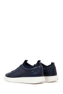 Men's Navy Blue Lace-Up Thick Sole Leather Sneaker | Derimod
