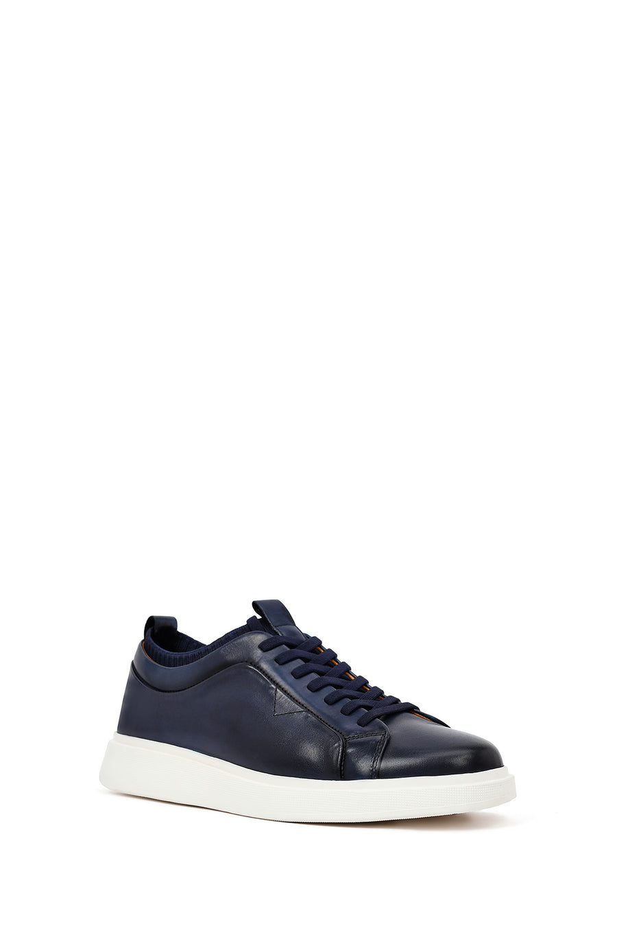 Erkek Lacivert Bağcıklı Kalın Tabanlı Deri Sneaker