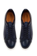 Men's Navy Blue Lace-Up Thick Sole Leather Sneaker | Derimod