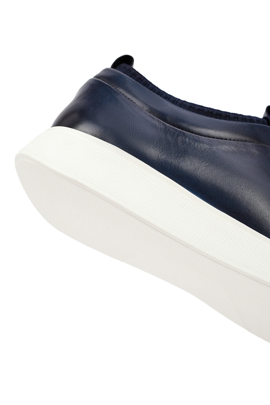 Erkek Lacivert Bağcıklı Kalın Tabanlı Deri Sneaker