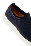 Men's Navy Blue Lace-Up Thick Sole Leather Sneaker | Derimod