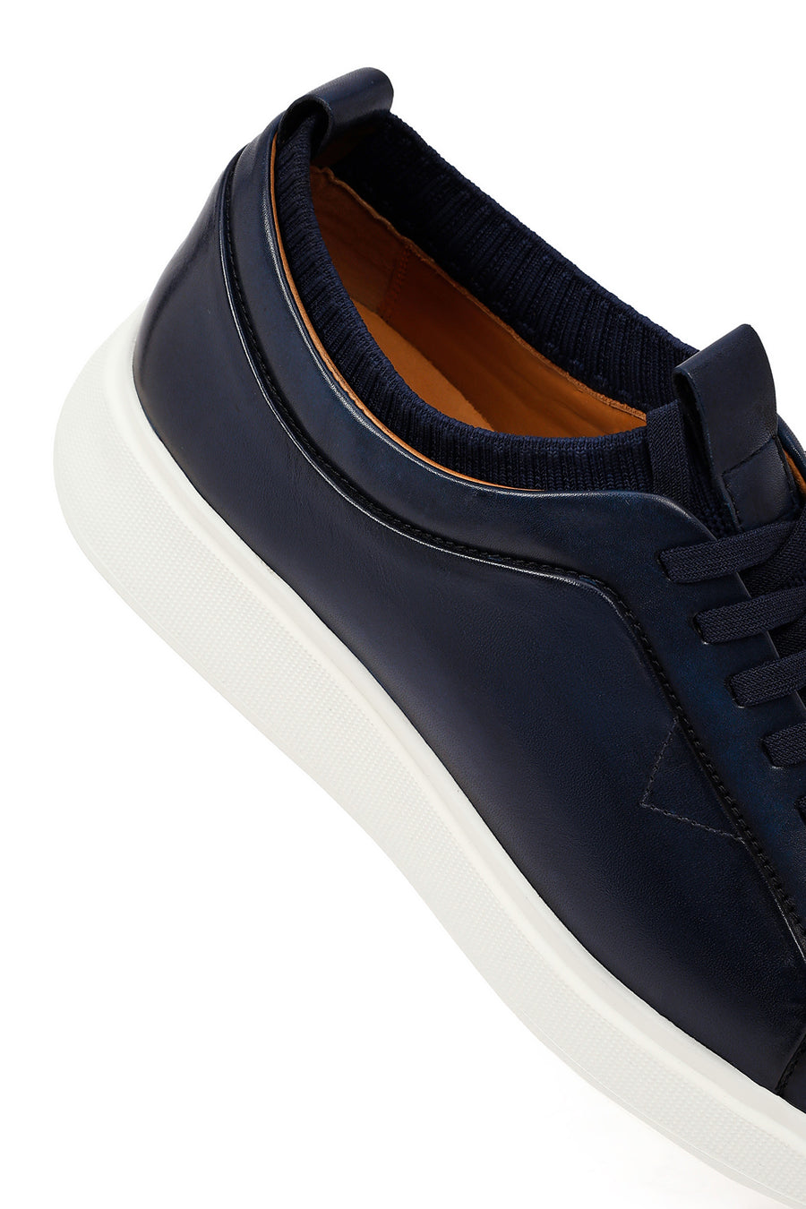 Erkek Lacivert Bağcıklı Kalın Tabanlı Deri Sneaker