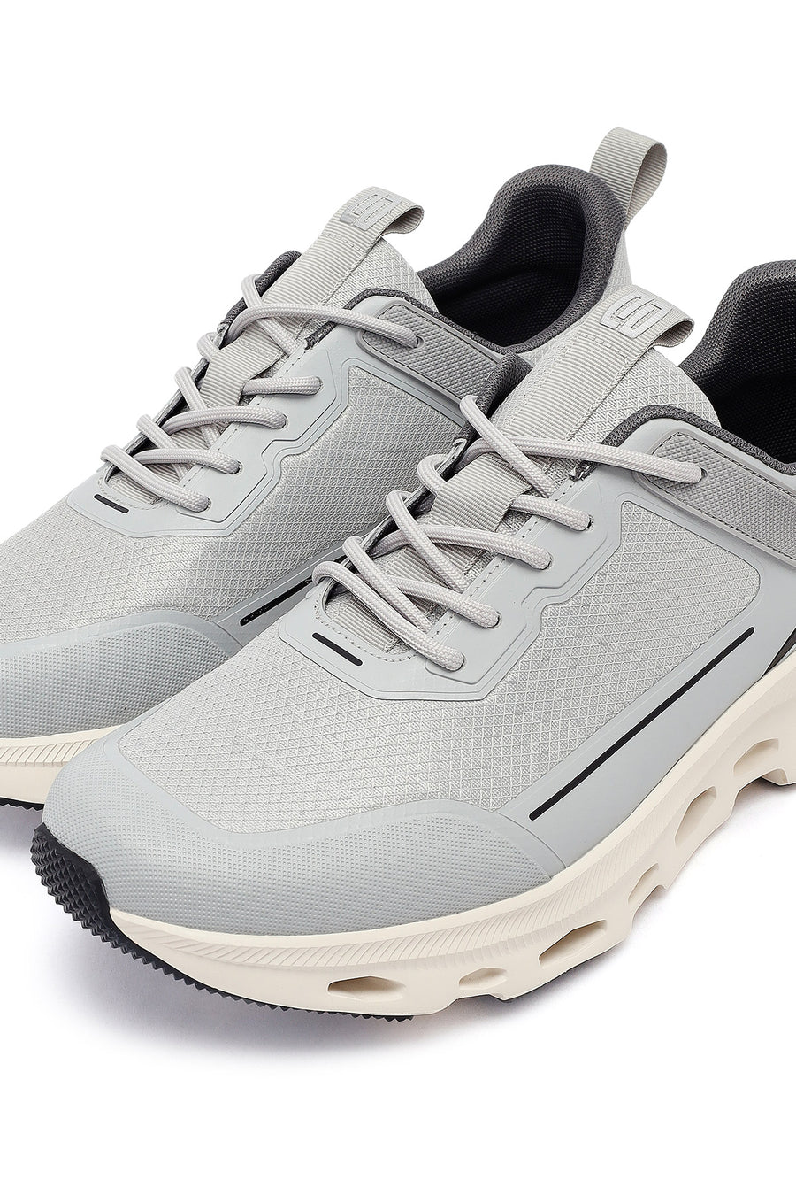 Men's Grey Lace-Up Thick-Sole Fabric Sneakers