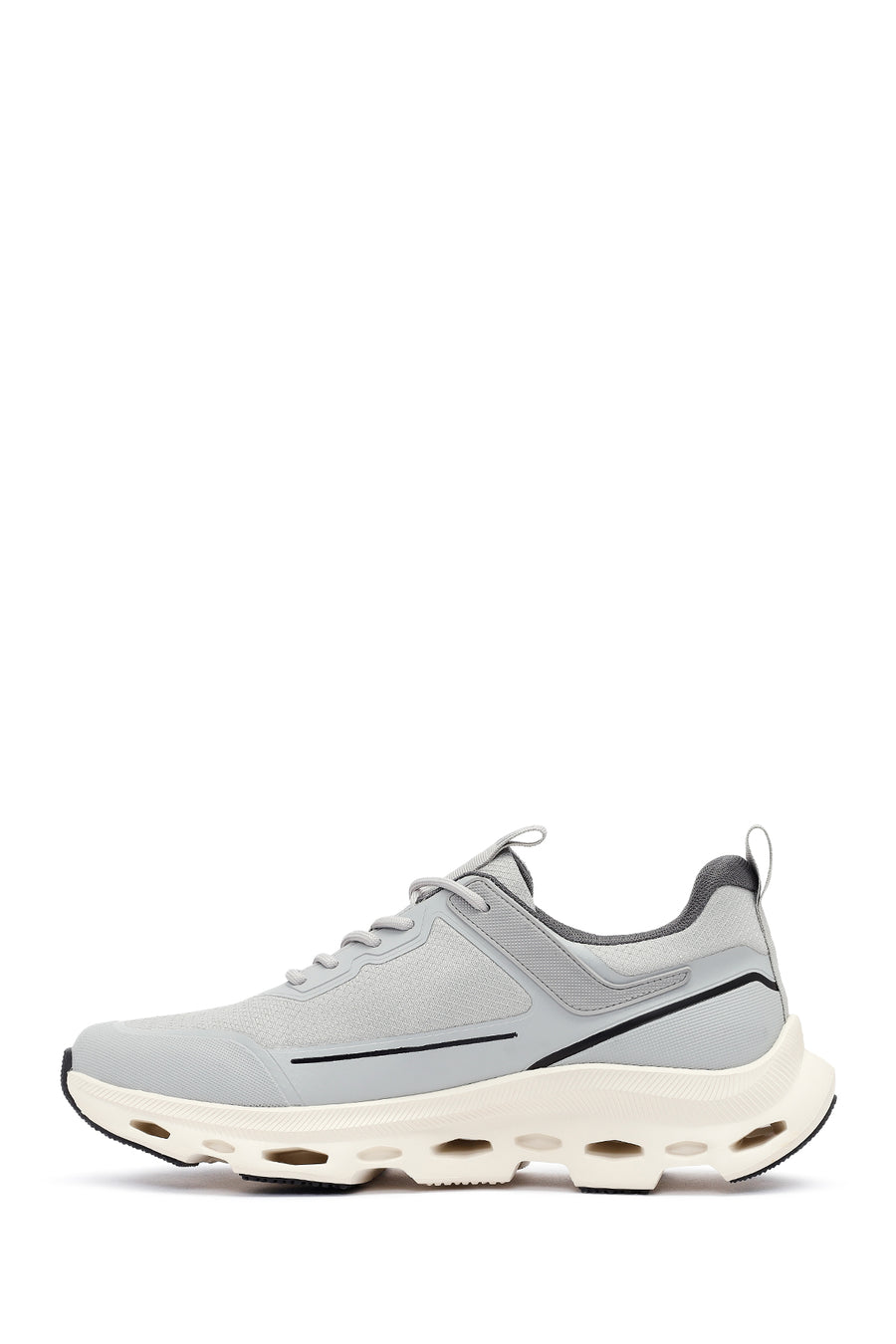 Men's Grey Lace-Up Thick-Sole Fabric Sneakers