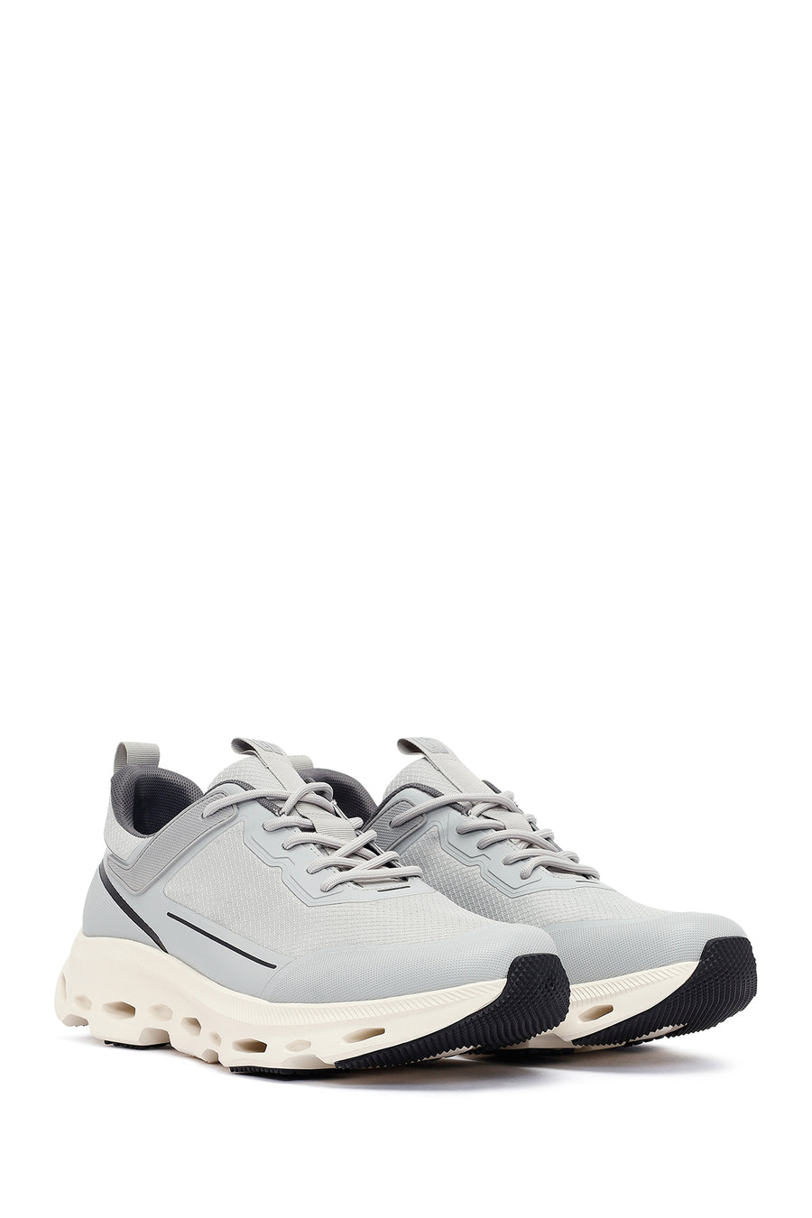 Men's Grey Lace-Up Thick-Sole Fabric Sneakers