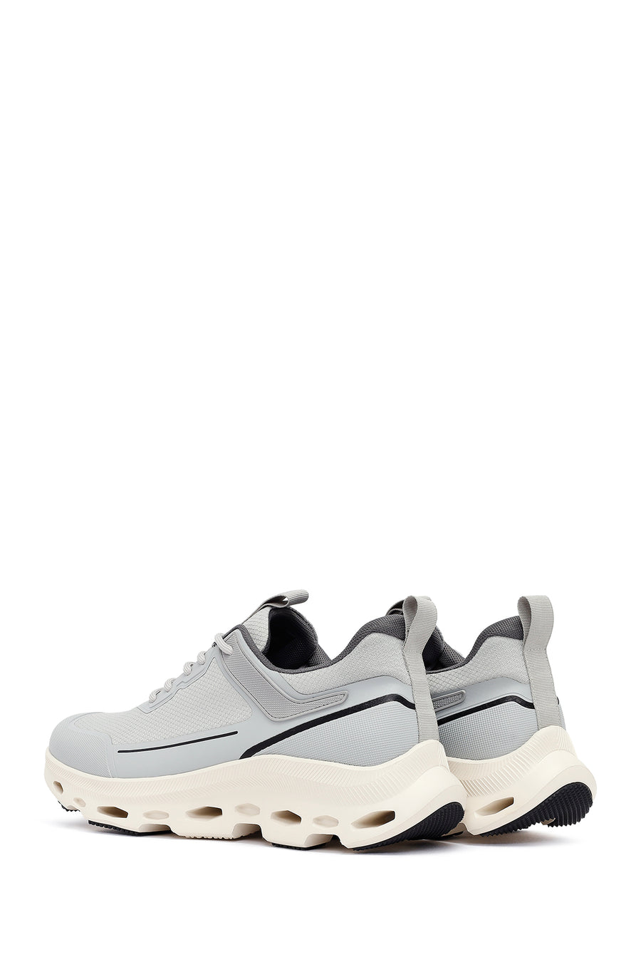 Men's Grey Lace-Up Thick-Sole Fabric Sneakers